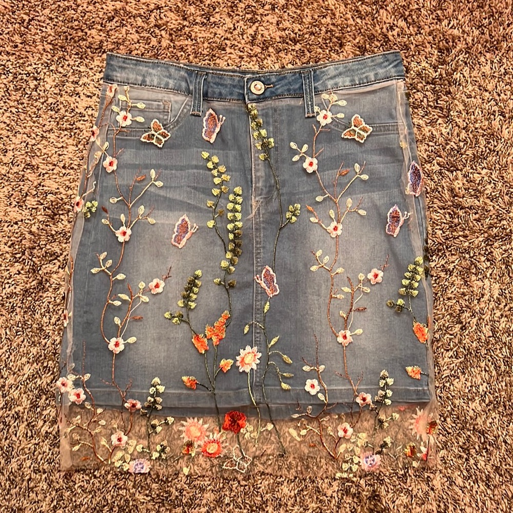 Embroidered jean skirt